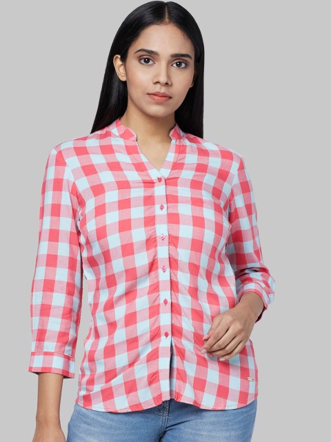 

Park Avenue Woman Red Regular Fit Checked Casual Shirt