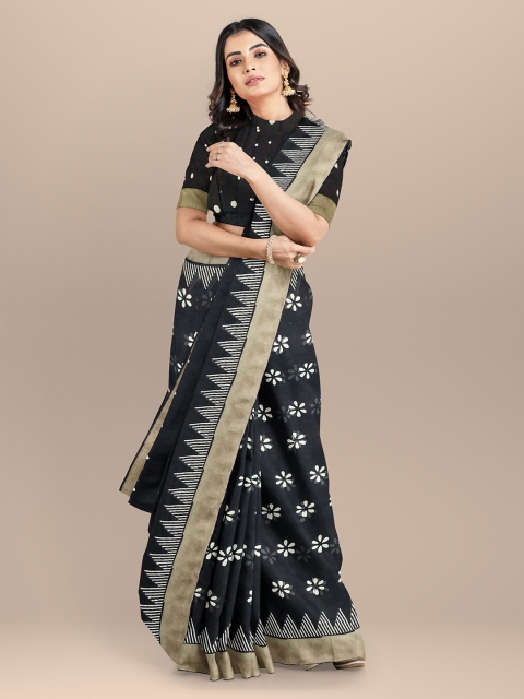 

BharatSthali Black Printed Pure Cotton Sustainable Saree