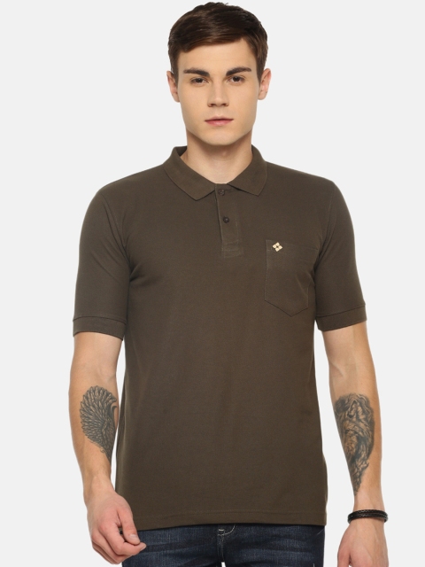 

Dollar Men Brown Solid Polo Collar T-shirt, Olive