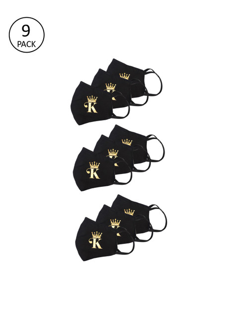 

Bellofox Women Pack Of 9 Black & Gold-Coloured Printed Reusable 3-Ply Cloth Masks