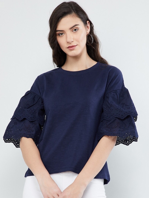

max Women Blue Solid Top