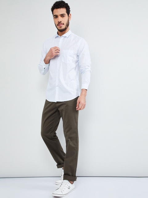 max Men White & Blue Regular Fit Printed Casual Shirt