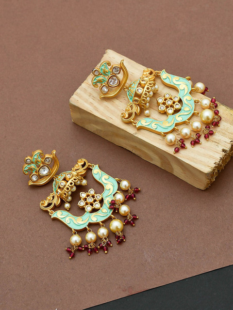

Imittire Green Gold-Plated Kundan Floral Studs