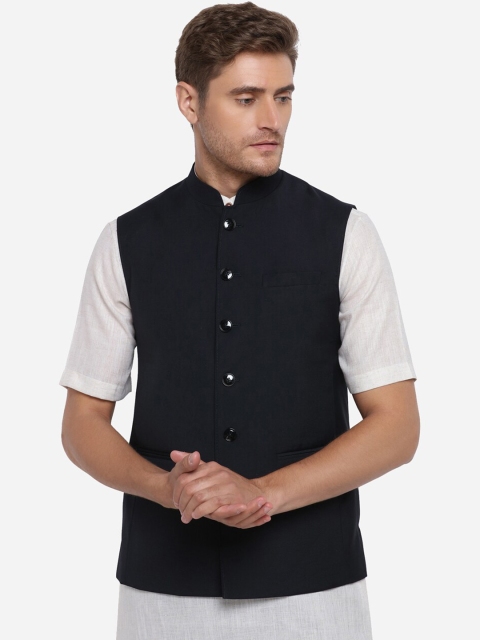 

JADE BLUE Men Navy Blue Solid Corduroy Modi Jacket