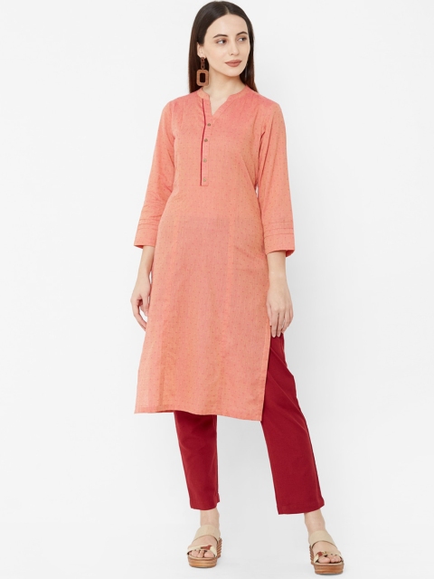 

Os Women Coral Woven Design Straight Kurta
