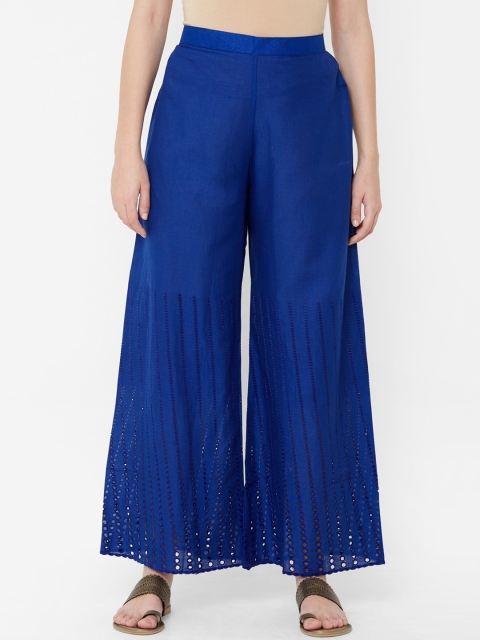 

Juliet Women Blue Embroidered Straight Palazzos
