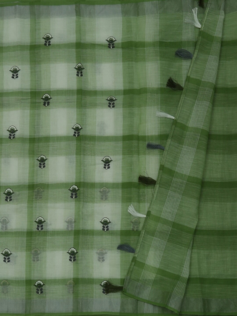 

Pothys Green & White Linen Blend Striped Saree