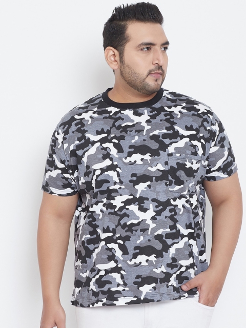 

bigbanana Men Grey Camouflage Printed Round Neck T-shirt