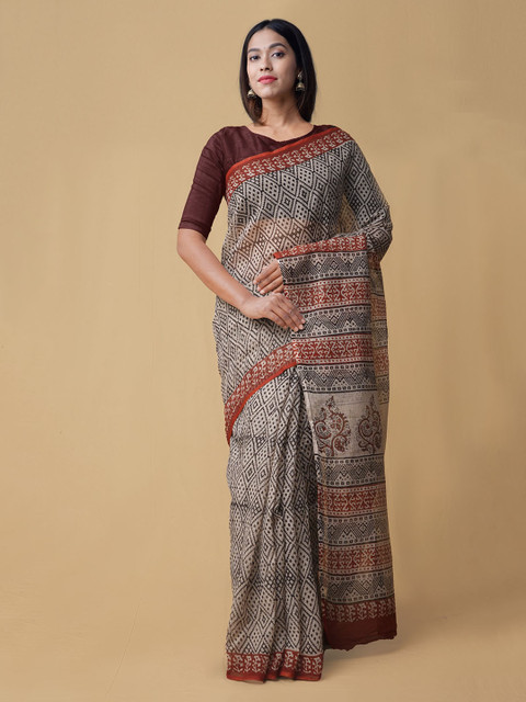 

Unnati Silks Cream-Coloured Pure Cotton Printed Kota Saree