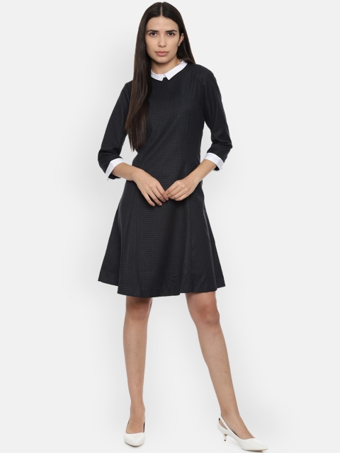 

Van Heusen Woman Black Checked Fit and Flare Dress