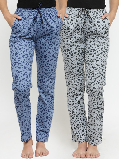 

Claura Women Blue & Grey Pack of 2 Printed Lounge Pants