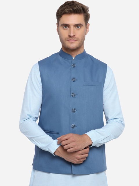 

JADE BLUE Men Blue Solid Modi Jacket