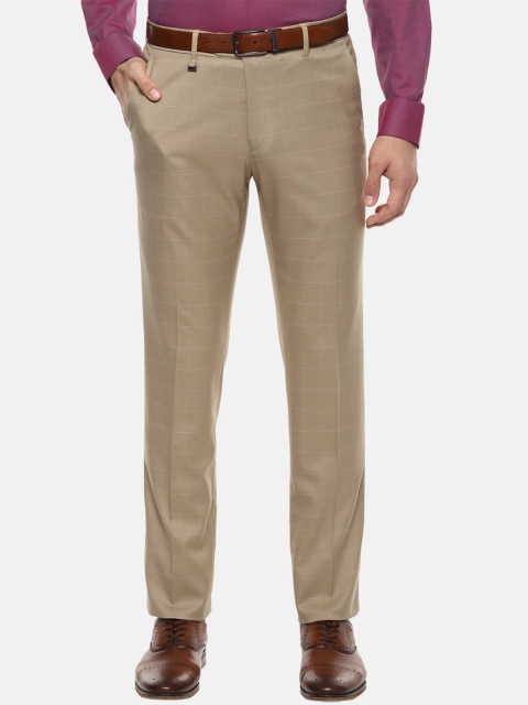 

Van Heusen Men Khaki Brown Slim Fit Checked Formal Trousers