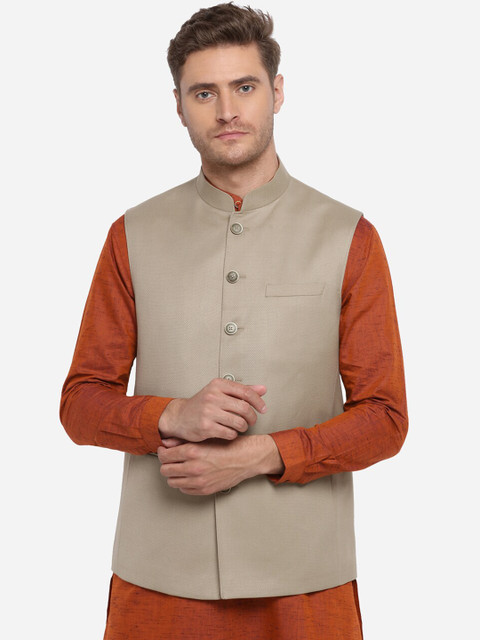 

JADE BLUE Men Beige Solid Modi Jacket