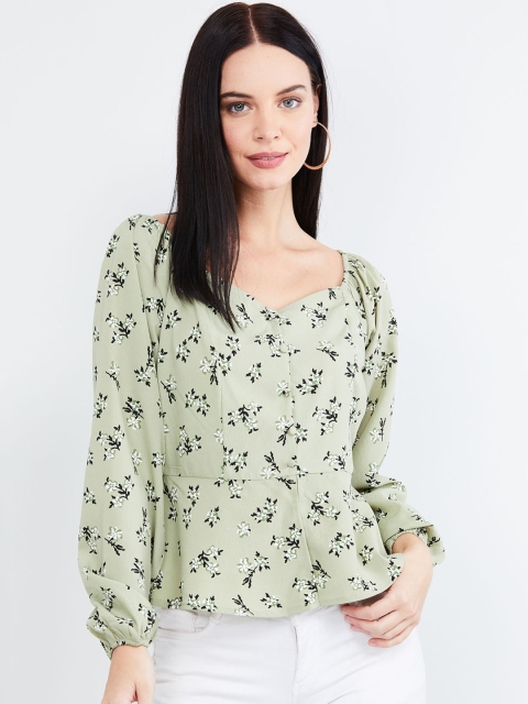 

max Women Sea Green Floral Printed Peplum Top