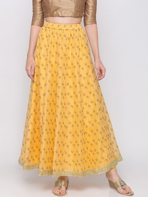 Globus Women Yellow Printed Skirt