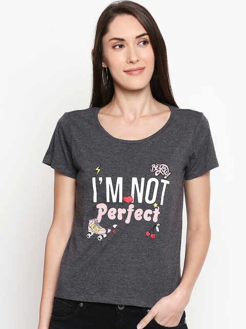 

Honey by Pantaloons Women Grey Printed Round Neck T-shirt