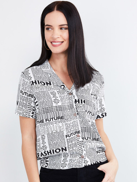 

max Women White Printed Shirt Style Top