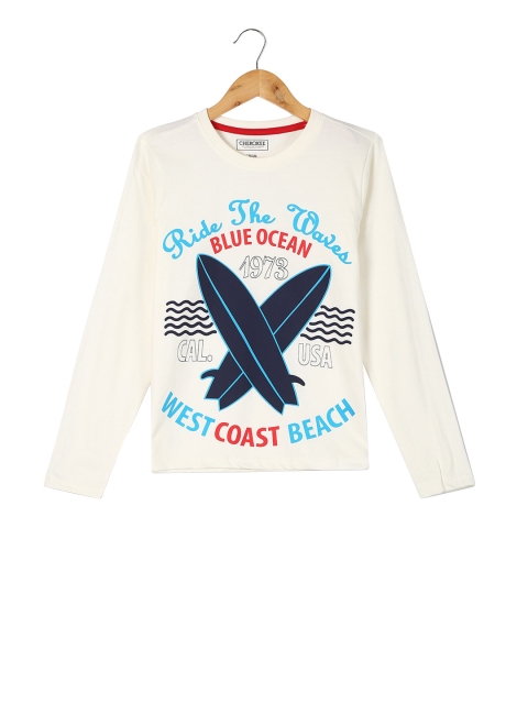 

Cherokee Boys Off-White & Black Printed Round Neck T-shirt