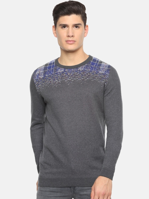 

V Dot Men Grey Printed Pullover Sweater