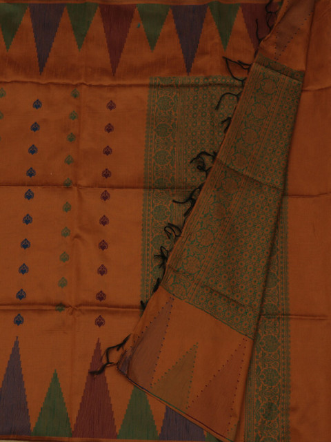 

Pothys Mustard Yellow & Green Jute Silk Printed Saree