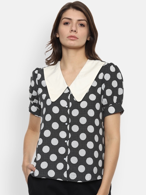 

Van Heusen Women Grey & White Polka Dot Printed Top