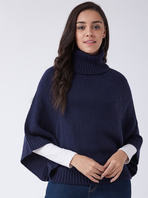 

InWeave Women Navy Blue Ribbed Poncho Sweater