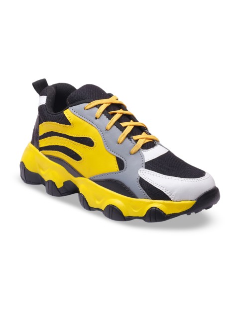 

mr.wonker Men Yellow & Black Colourblocked Sneakers
