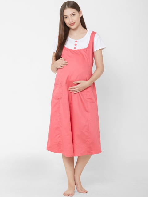 

Sweet Dreams Pink & White Solid Maternity Nightdress