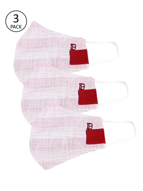 

Bene Kleed Pack Of 3 White & Red Woven-Design 5-Ply Reusable Protective Outdoor Masks