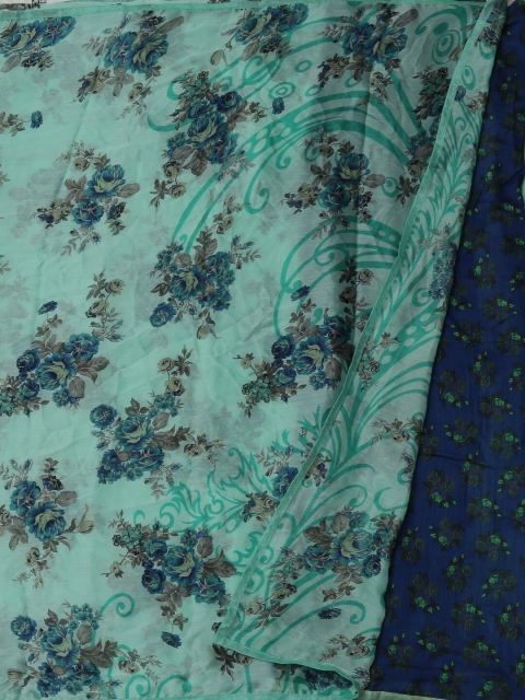 

Pothys Blue Floral Printed Poly Georgette Saree