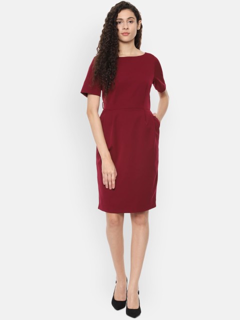 

Van Heusen Woman Women Maroon Solid Fit and Flare Dress
