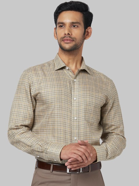 

Park Avenue Men Beige & Yellow Regular Fit Checked Formal Shirt