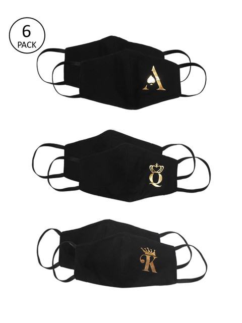 

Bellofox Unisex 6Pcs Printed 3Ply Reusable Black Reusable Mask