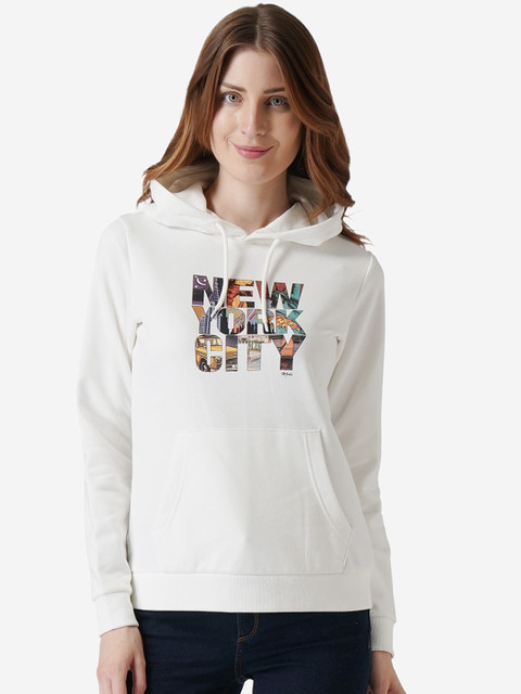 

Mode by Red Tape Women Off-White Printed Hooded Sweatshirt