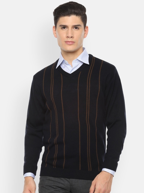 

Van Heusen Men Black Striped Pullover Sweater