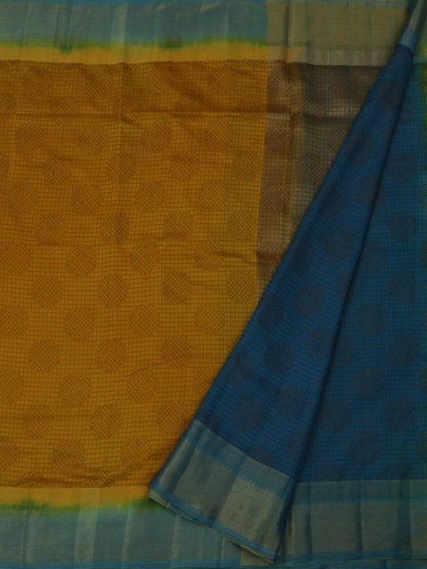 

Pothys Mustard & Blue Jute Silk Printed Saree