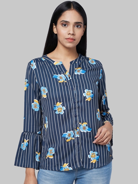 

Park Avenue Woman Blue & White Regular Fit Floral Printed Casual Shirt