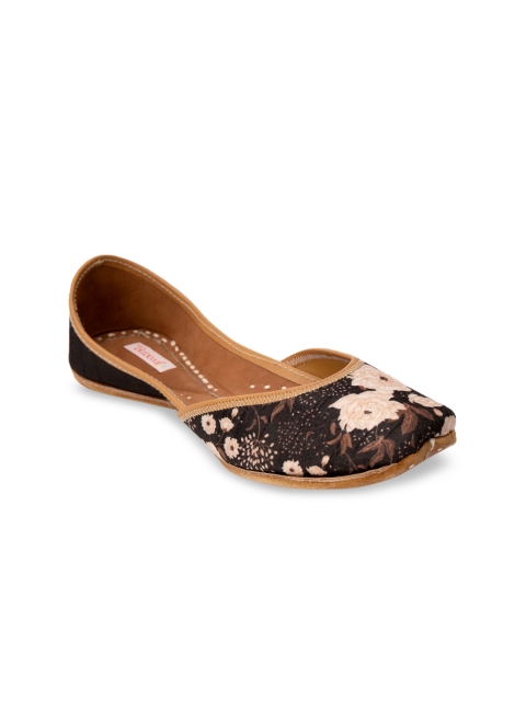 

Jivaana Women Black Maylin Serene Floral Printed Leather Mojaris