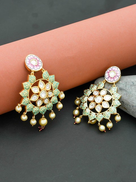 

Imittire Gold-Plated & Green Floral Drop Earrings