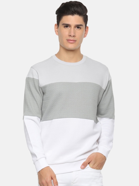 

V Dot Men Grey & Off-White Colourblocked Sweatshirt