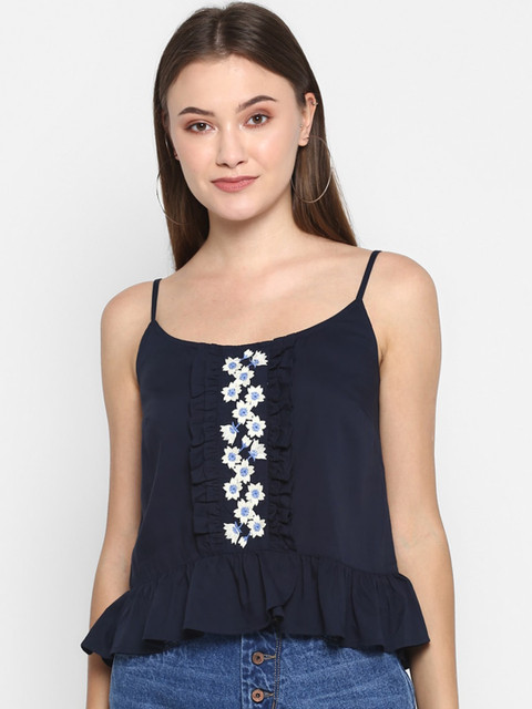 

FOSH Women Navy Blue Printed Top