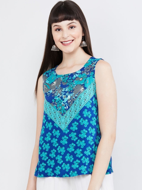 

max Women Blue Printed Top