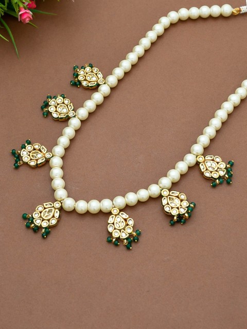 

Imittire Green & Gold Pearls Kundan Polki Motifs Necklace