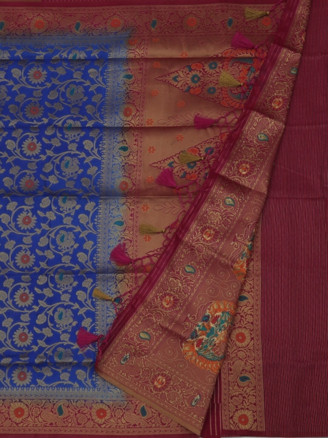 

Pothys Blue & Red Jute Silk Woven Design Saree