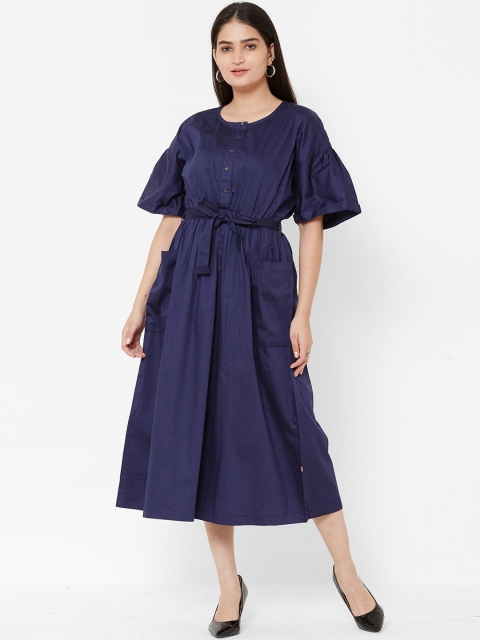 

Vedic Women Blue Solid Fit and Flare Dress