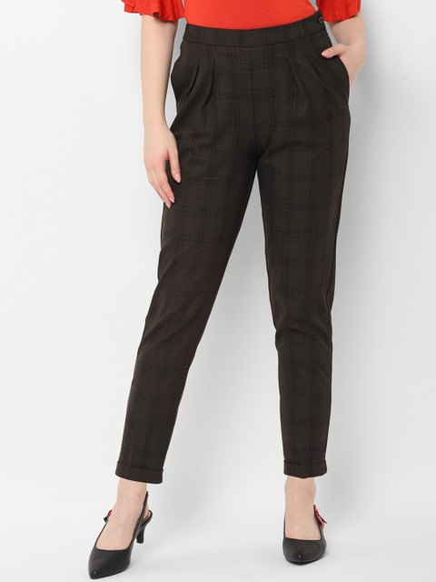 

Allen Solly Women Brown Regular Fit Checked Trousers