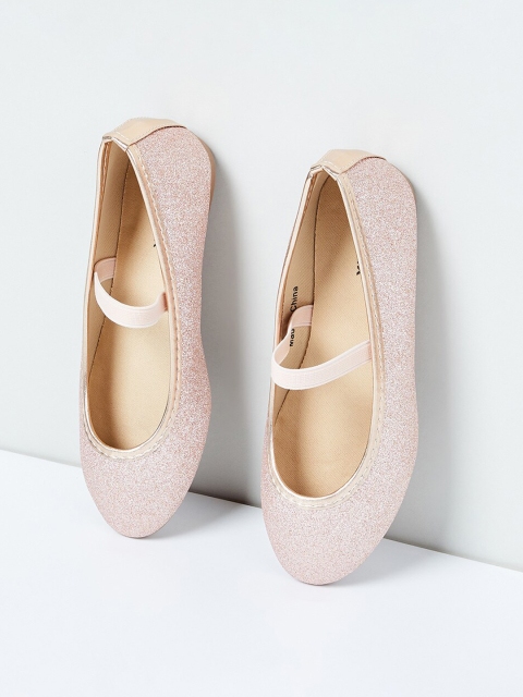 max Girls Peach-Coloured Embellished PU Mary Janes