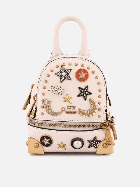 

LYN Women Cream-Coloured Geometric Embellished Backpack