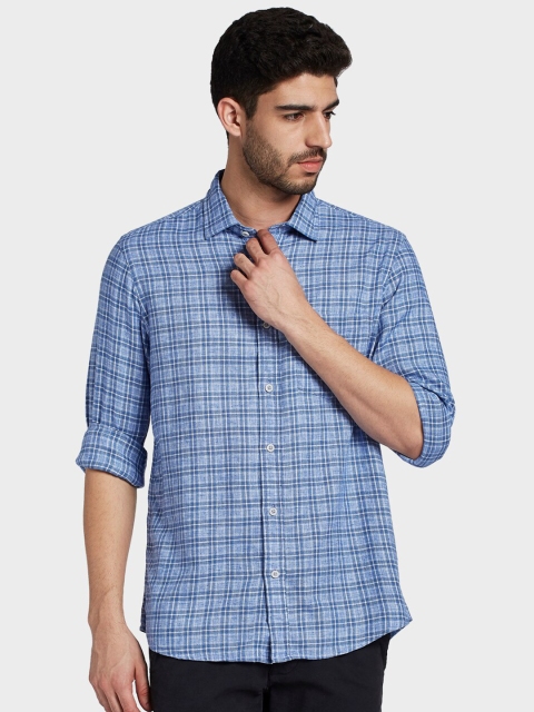 

ColorPlus Men Blue Tailored Fit Checked Casual Shirt